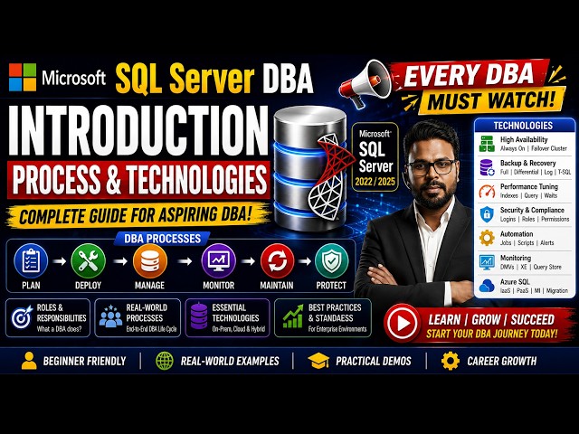 💰Microsoft SQL Server DBA Introduction | 💥Roles, Processes & Technologies Explained | 👉2026