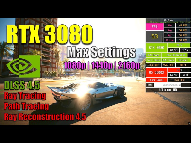 Cyberpunk 2077: RTX 3080 Path Tracing + Ray Reconstruction Benchmark (1080p, 1440p, 4K)