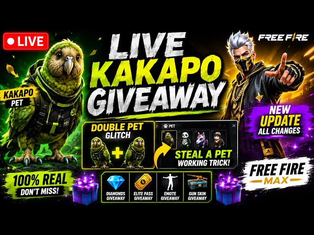 🔴 LIVE KAKAPO PET GIVEAWAY 🥳 DOUBLE PET GLITCH INFORMATION 🔥 NEW UPDATE 😱 STEAL A PET FREE FIRE