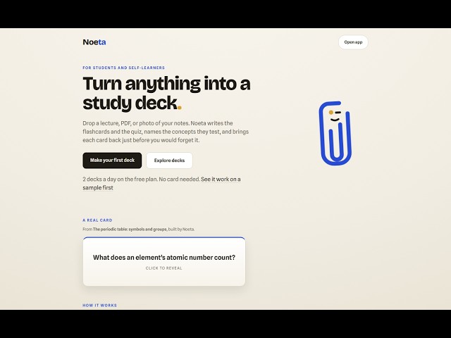 Noeta: turn your own notes into flashcards, a quiz and a schedule