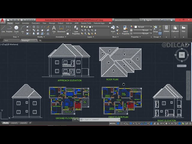 Full Building Plan Drawing in AutoCAD Part_1 - Ground floor plan.