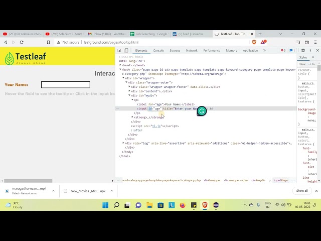 Selenium Tutorial For Beginners in Tamil - Part-5 (ToolTip)