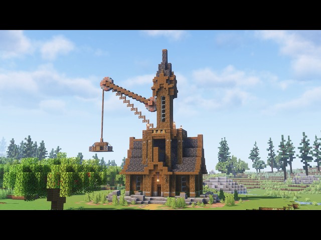 Minecraft: How to Make a Mining Crane | Mining Survival House Tutorial