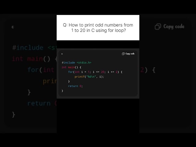 How to print Odd numbers in C by using For loop#clanguage #cprogramming #codingtips
