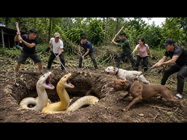 That's terrifying! The brave hunting team captured the giant white python using a snake detector.