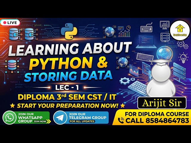 🔥Learning About Python & Storing Data For Diploma 3rd Sem CST/IT🚀Lec-1🚀 By Arijit Sir👉Join Courses👇