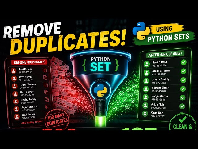 Python Sets Explained with Duplicate Contacts Remover Project 🚀 | No More Duplicates! (Telugu)