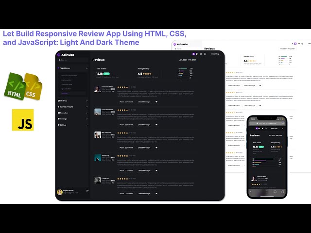 Build responsive review web app using HTML, CSS and JavaScript - [with light and dark theme]