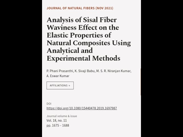 Analysis of Sisal Fiber Waviness Effect on the Elastic Properties of Natural Composit... | RTCL.TV