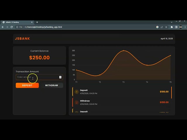 JavaScript Banking App Using HTML, CSS, JS + Chart.js