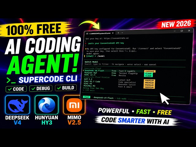 FREE AI Coding Agent! Use DeepSeek V4, Hunyuan Hy3 & MiMo v2.5 in SuperCode CLI