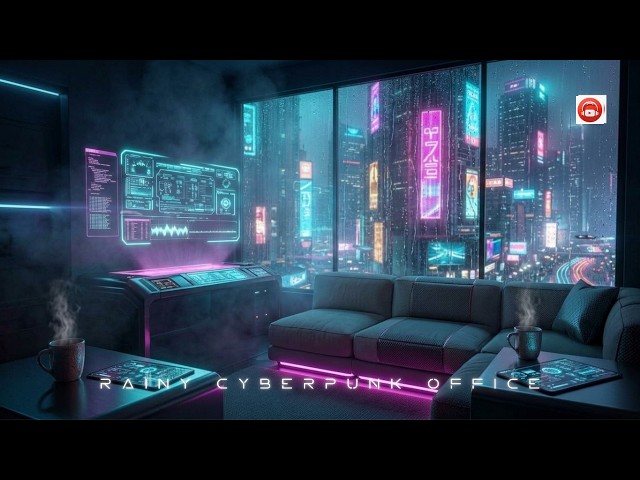 RAINY CYBERPUNK OFFICE 🌧️💻 | Cyberpunk Ambience for Deep Focus, Coding & Work | 3 Hours