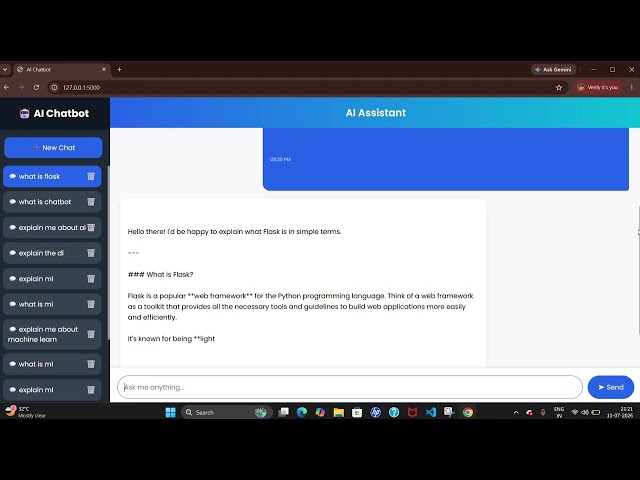 AI Chatbot Project Demonstration | Python Flask | Gemini API | SQLite