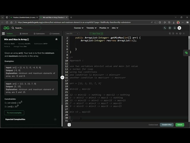Min and Max in Array - Basic - GeeksforGeeks