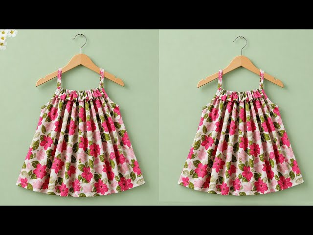 How to cut and stitch beautiful shoulder strap with frill baby frock( 2 to 3 years old)