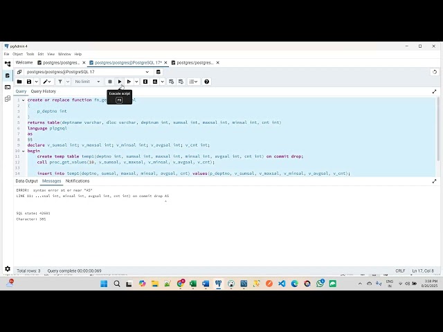 Part 74 - PostgreSQL - PL pgSQL - Calling Procedure in Function By Ramesh Babu Bollu
