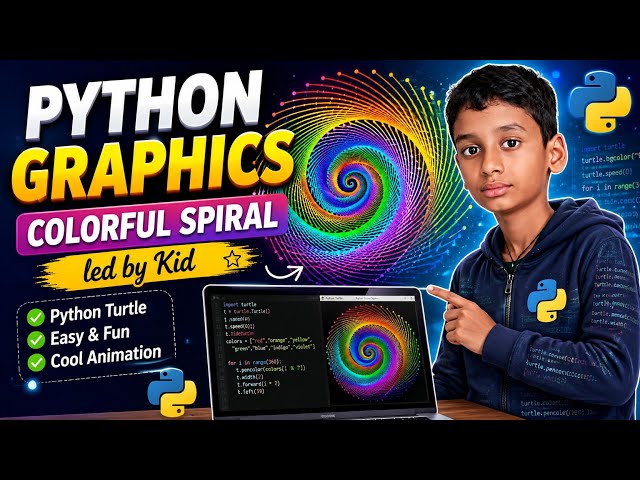 🌈 Python Colorful Spiral in 10 Lines! 🐍 | Kid Creates Amazing Graphics 🎨 #shorts 