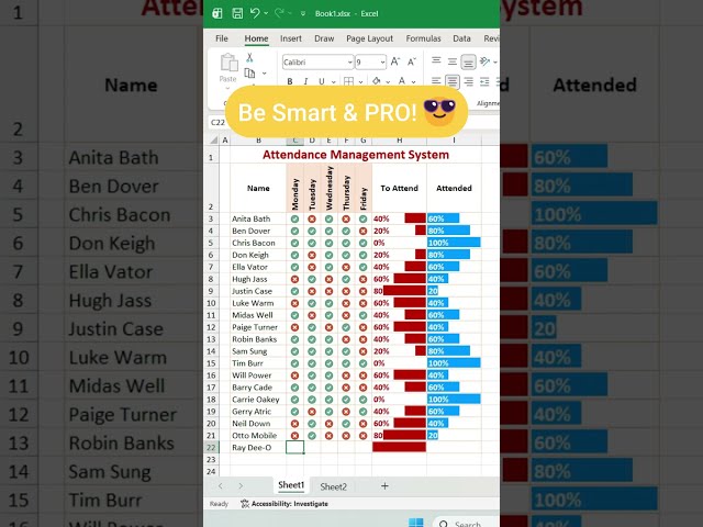 Create automated attendance management system Quickly | Excel tutorial | Intermediate and Advanced