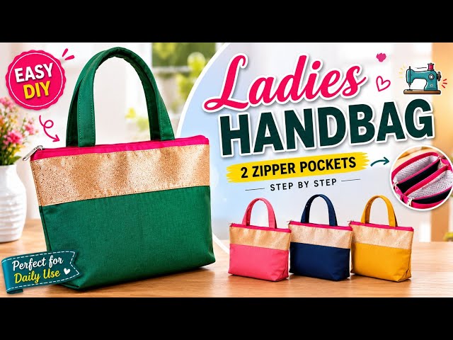 🔥 Ladies Handbag Tutorial ✂️ DIY 2 Zipper Pocket Bag | Easy Sewing Project for Beginners 👜