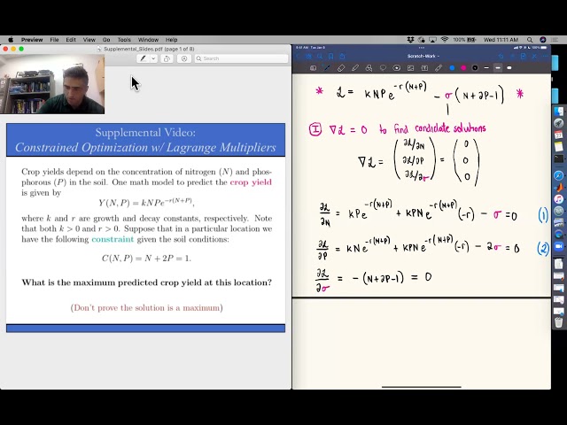 MAT 341 (Computational Mathematics): Constrained Optimization with Lagrange Multipliers (Ex 1)