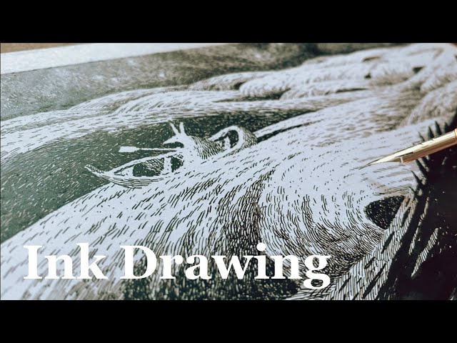 "Waves" Dip Pen Ink Drawing Process