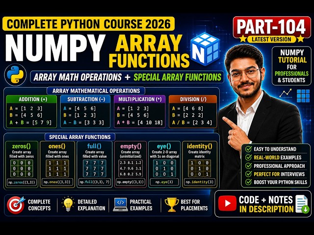 Numpy Array Mathematics & Special Arrays Explained | zeros(), ones(), eye() etc | Part-104