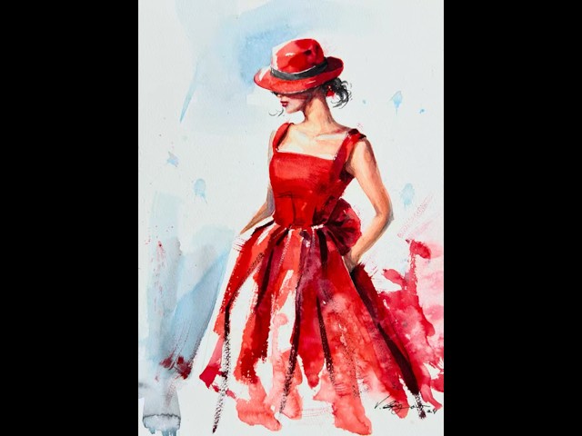 Watercolor speed painting.Process Video "Mademoiselle"#watercolor #watercolorportrait#watercolorart