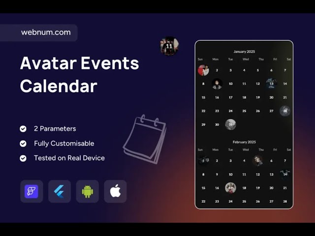 FlutterFlow Avatar Events Calendar Widget 🚀 Modern Monthly Calendar 📆 #calendar #flutterflow #events
