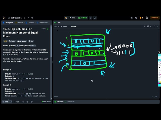 LeetCode Medium 1072. Flip Columns For Maximum Number of Equal Rows. Very nice medium problem