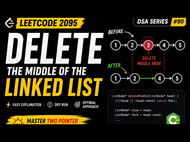 LeetCode 2095 - Delete the Middle Node of a Linked List | O(n) | Slow and Fast Pointer | Optimal
