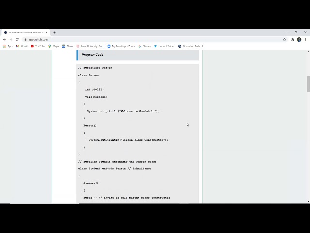 To demonstrate super and this keyword in Java