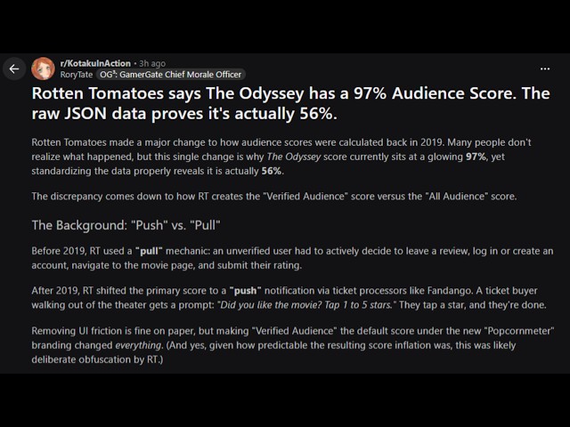 People Found The Actual Audience Score Of The Odyssey Hidden In The Rotten Tomatoes Source Code