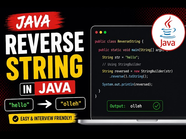 Reverse a String in Java Using For Loop | Java Interview Question