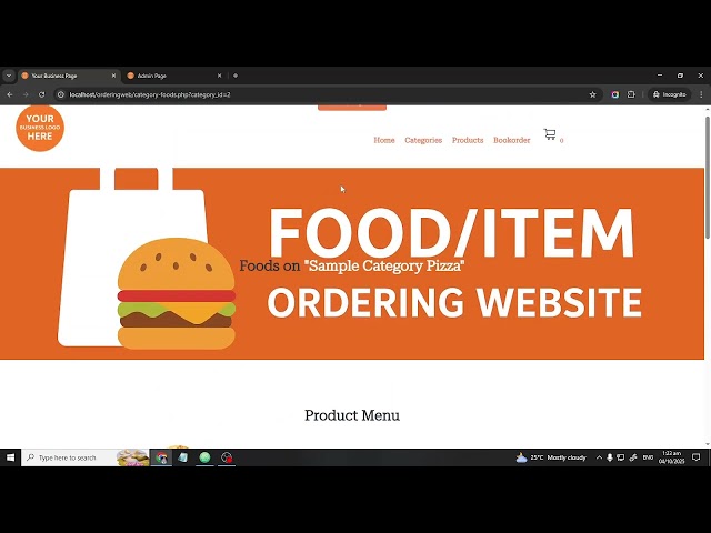 PHP Food/Item Ordering Website Source Code – MySQL, XAMPP Ready, Admin Panel 2025