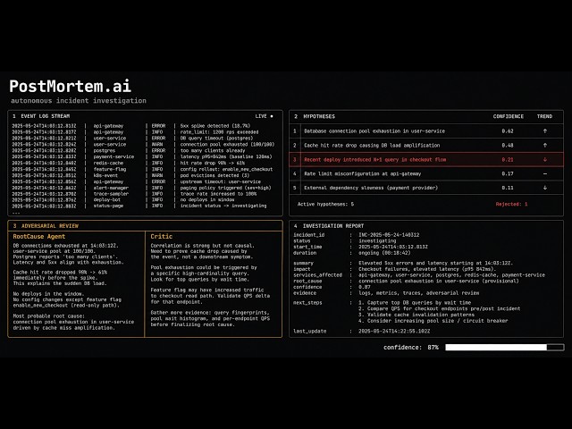 PostMortem.ai — Autonomous Incident Commander (Multi-Agent Debate Demo)
