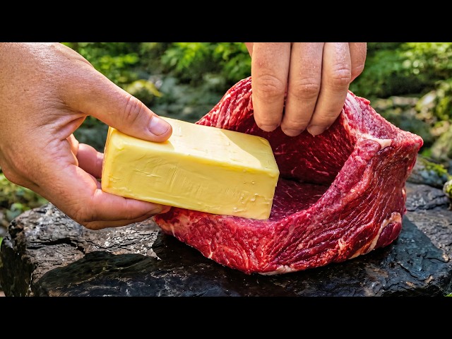 Stuffing a Giant Steak with Homemade Butter in the Forest 🥩🔥