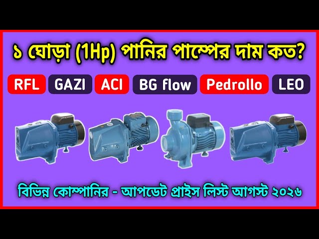 1 HP Water Pump Price in Bangladesh 2026 | RFL, Gazi, Pedrollo Price Update