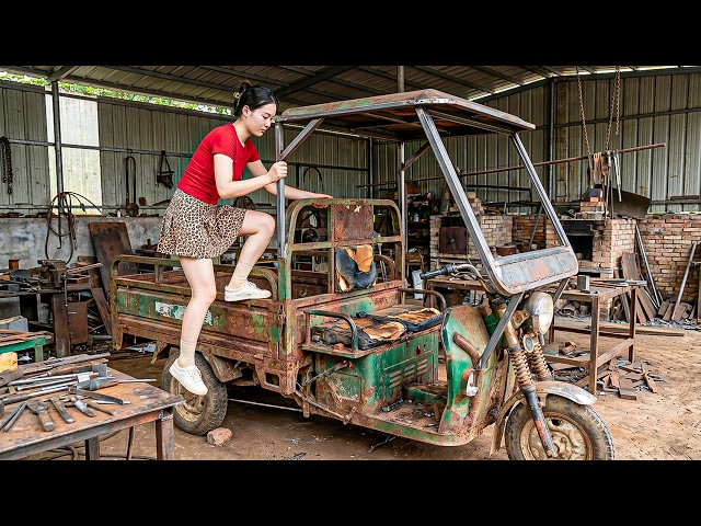 Genius Girl Upgrading Three-Wheeled Truck with Modern Roof & Windshield — Repair & Restart
