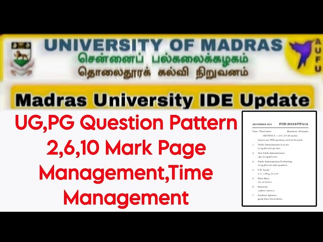 Madras University IDE Question Paper Pattern,Time and Page Management 👍