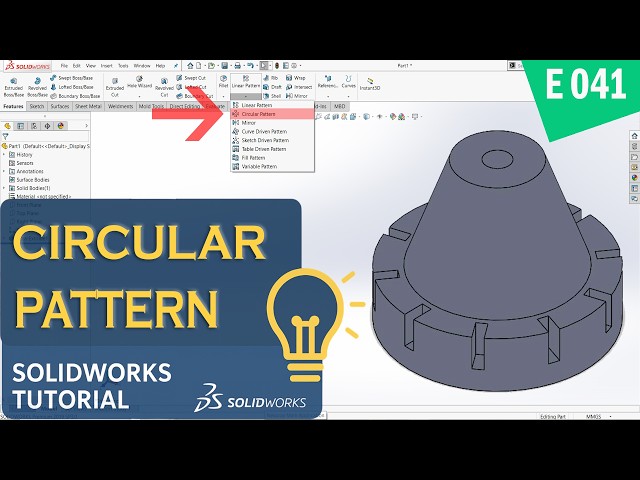 SolidWorks 3D Modeling Tutorial: Master Tapered Extrusion & Circular Pattern