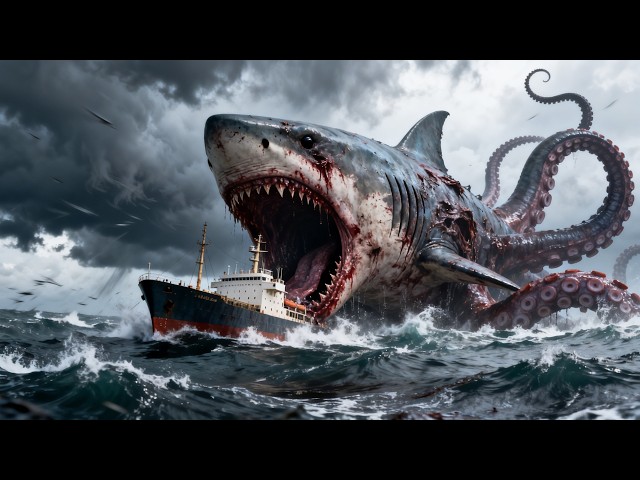 Shark and octopus merge to form monster that wreaks havoc on cruise ship! People flee.