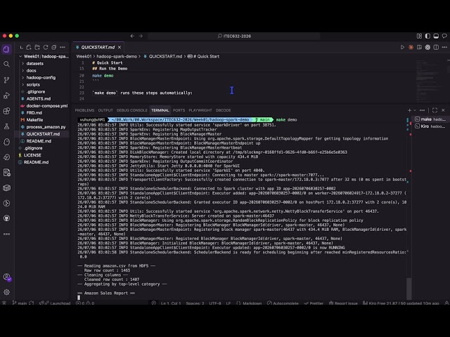 (Sample) Week 01 — Hadoop + Spark on Docker: Process Amazon Sales Data with a Single Command
