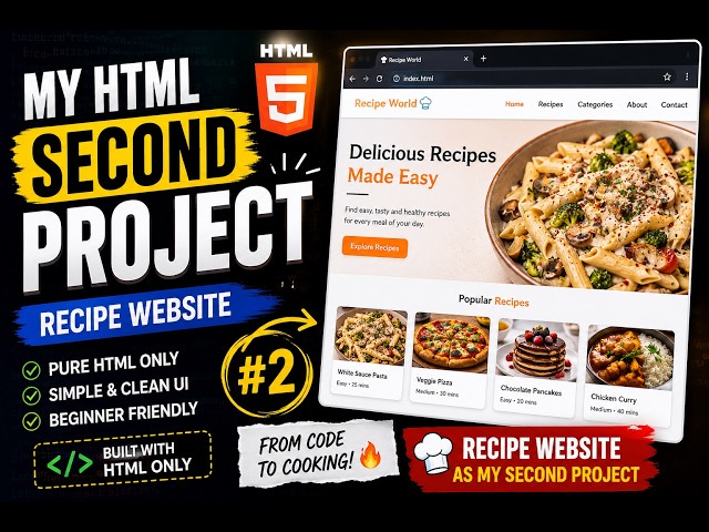 🚀 My Second HTML Project | Recipe Website Using Only HTML5 | Beginner Web Development Project