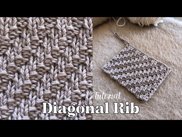 Knitting Pattern : Diagonal rib stitch tutorial ✨🥂 How to knit rib stitch