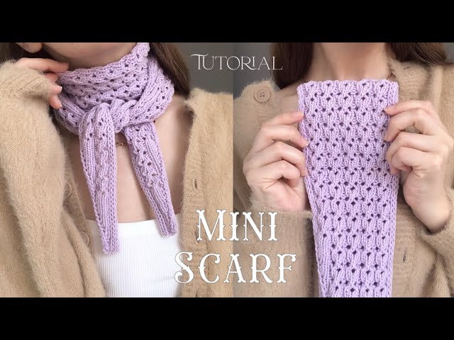 Knitting a mini scarf tutorial 🌸 How to knit a mini scarf in lace stitch ✨ Knit Lace scarf tutorial