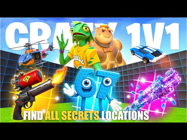 CRAZY 1V1 FFA ALL GUNS & RIDES MAP FORTNITE CREATIVE - ALL SECRETS LOCATIONS (SECRET CODE) PART 23