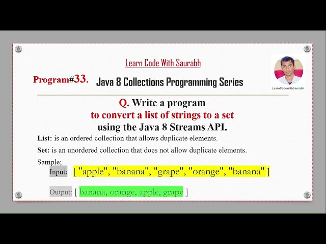 Java Interview Questions and Answers Q33 Convert a List of Strings to a Set using Stream API