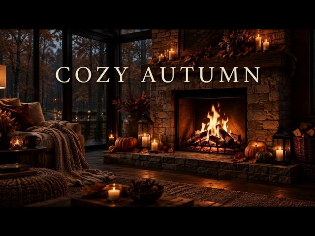 Autumn Fireplace Jazz | Cozy Crackling Fire Ambience