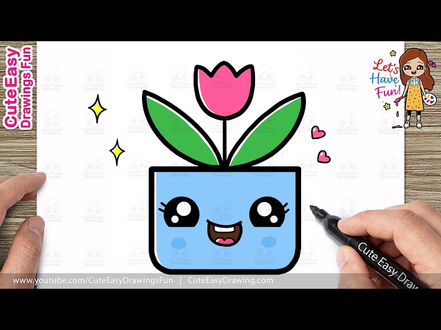 How to Draw a Cute Funny Tulip Flower Pot Easy Step-by-Step Kawaii Food Drawing Tutorial!