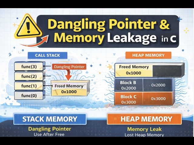 Dangling Pointer vs Memory Leak | Stack vs Heap Explained in C